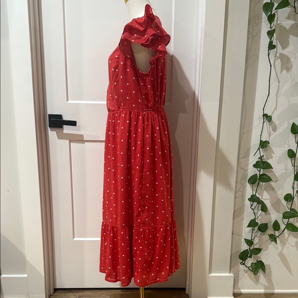 Old Navy Size M Red Halter Maxi Dress with Ruffled Tie Front V-Neck Cross Front - Picture 6 of 11